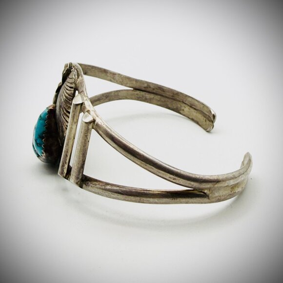 Vintage Sterling Turquoise Cuff — Etch Signed “James Lee II,” 18g - Picture 4 of 5
